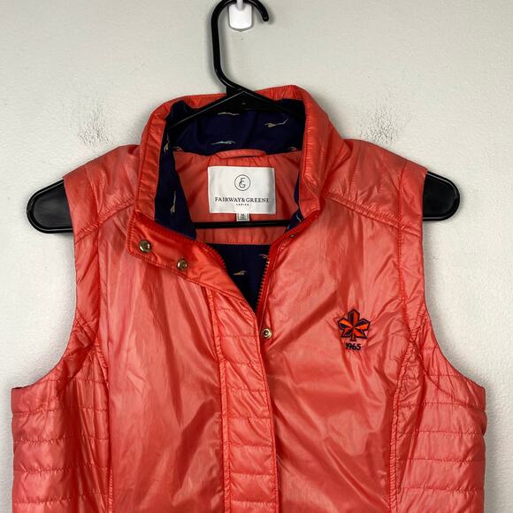 Fairway & Greene Ladies Coral Puffer Vest Golf Full Zip Snap Pockets Size Medium - Picture 2 of 11